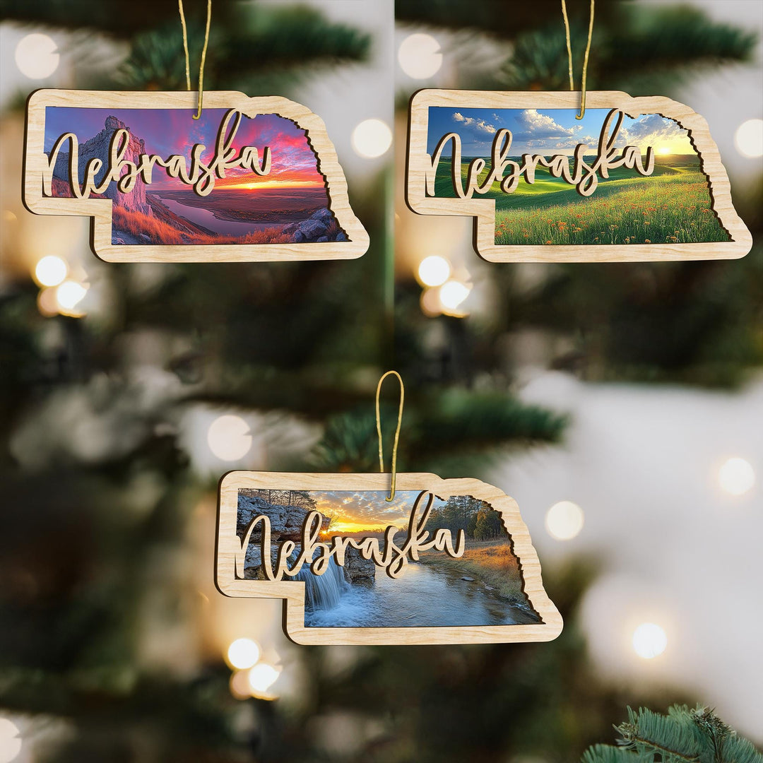 Nebraska state wood ornament custom photo option