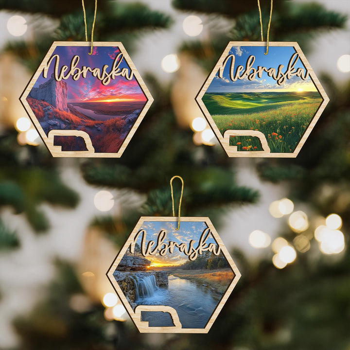 Nebraska state wood ornament