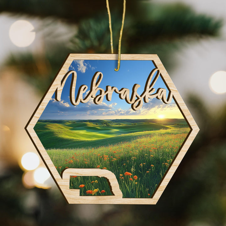 Nebraska state wood ornament scene detail