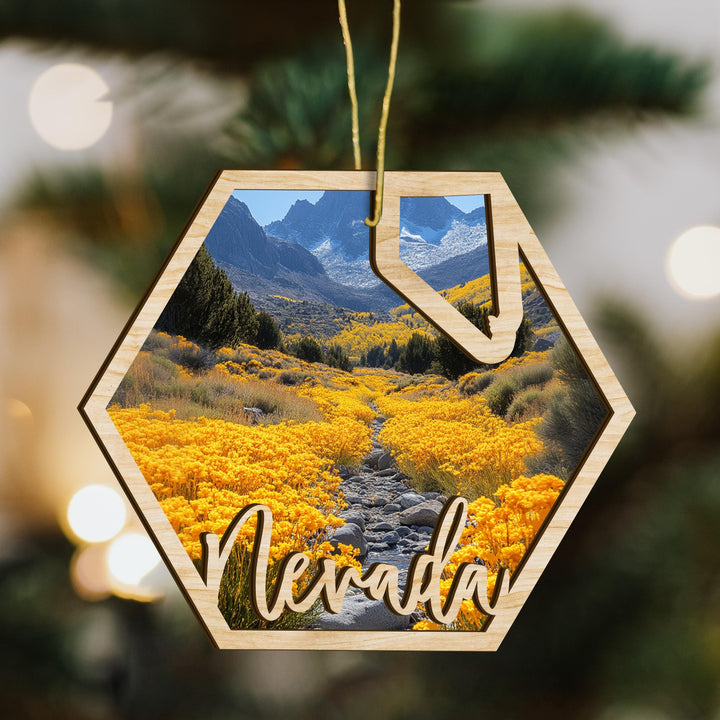 Nevada state wood ornament scene detail
