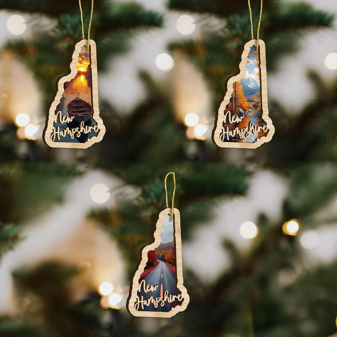 New Hampshire state wood ornament custom photo option