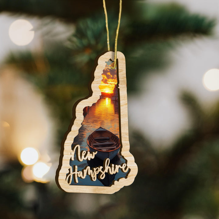 New Hampshire state wood ornament hanging display