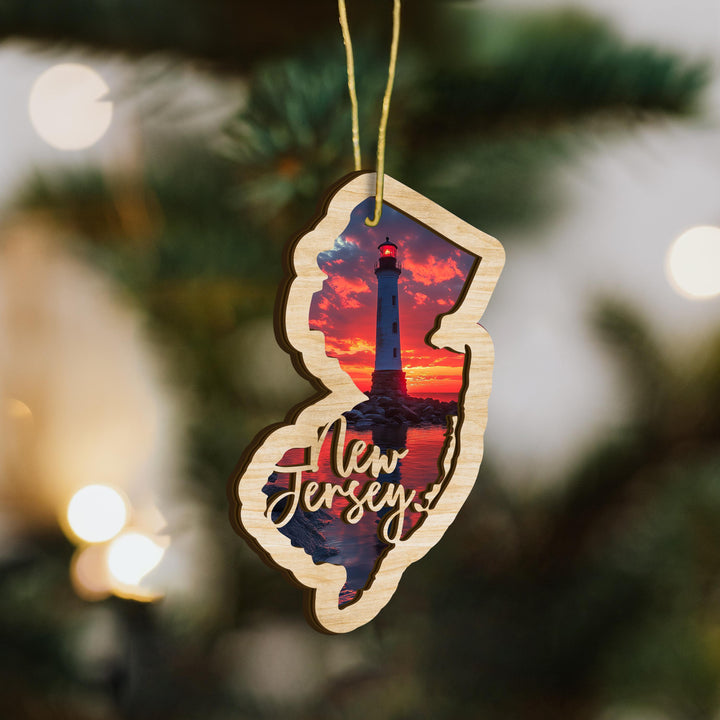New Jersey state wood ornament hanging display