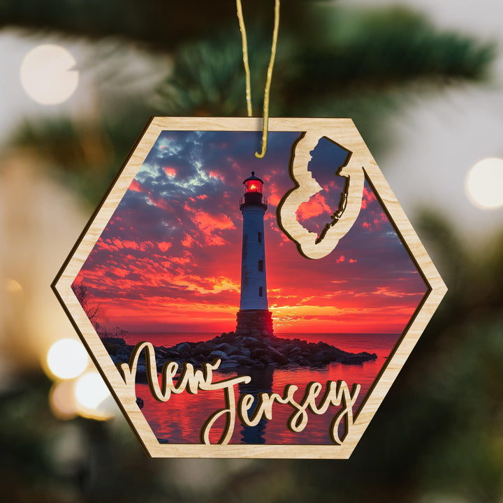 New Jersey state wood ornament scene detail