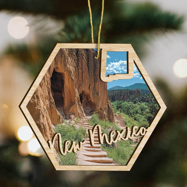 New Mexico state wood ornament scene detail