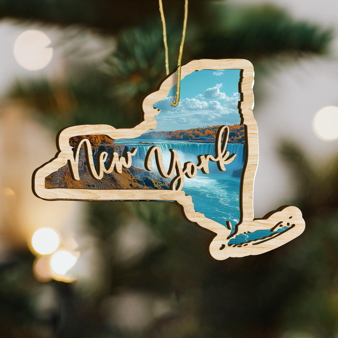 New York state wood ornament hanging display