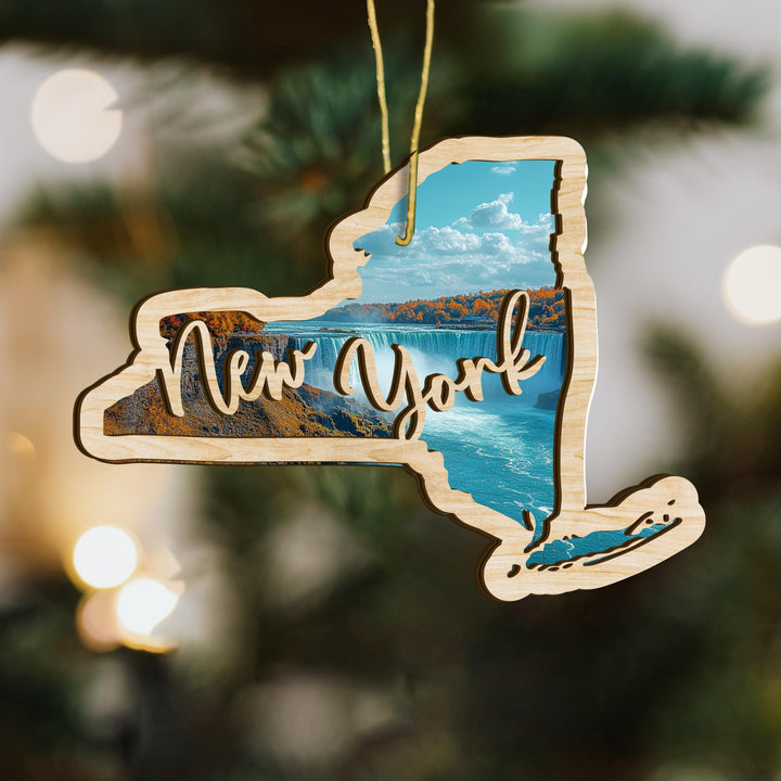 New York state wood ornament hanging display