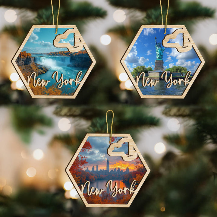 New York state wood ornament