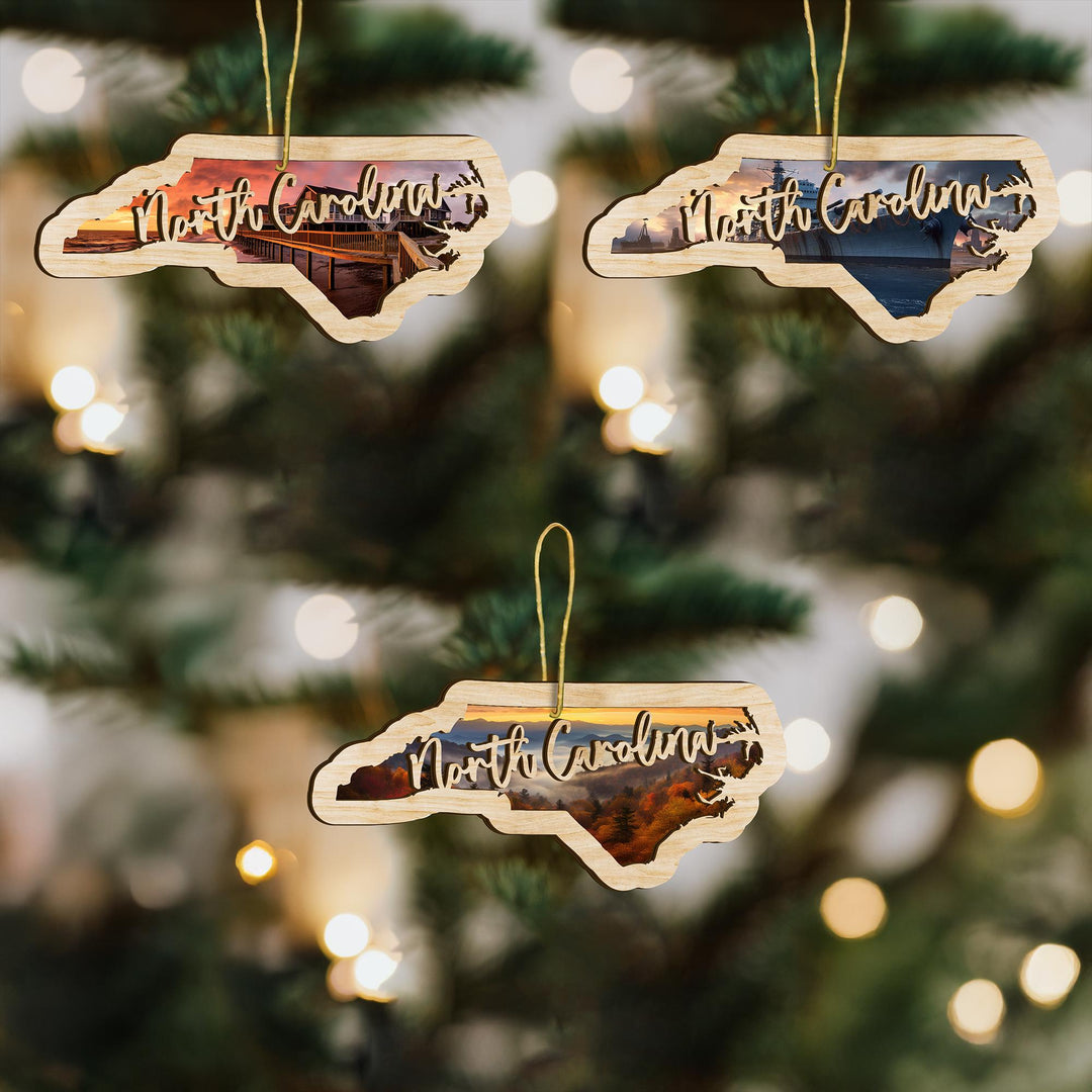 North Carolina state wood ornament custom photo option