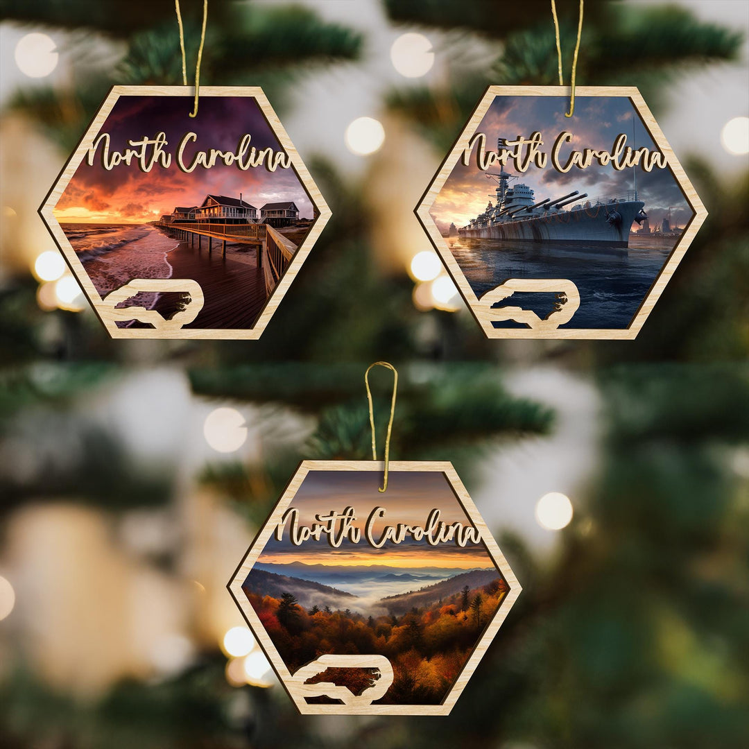 North Carolina state wood ornament