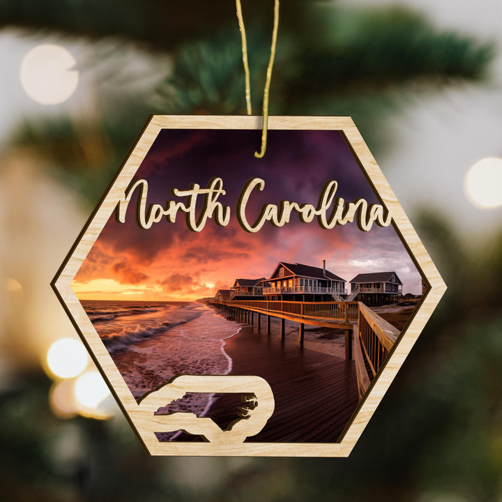 North Carolina state wood ornament scene detail