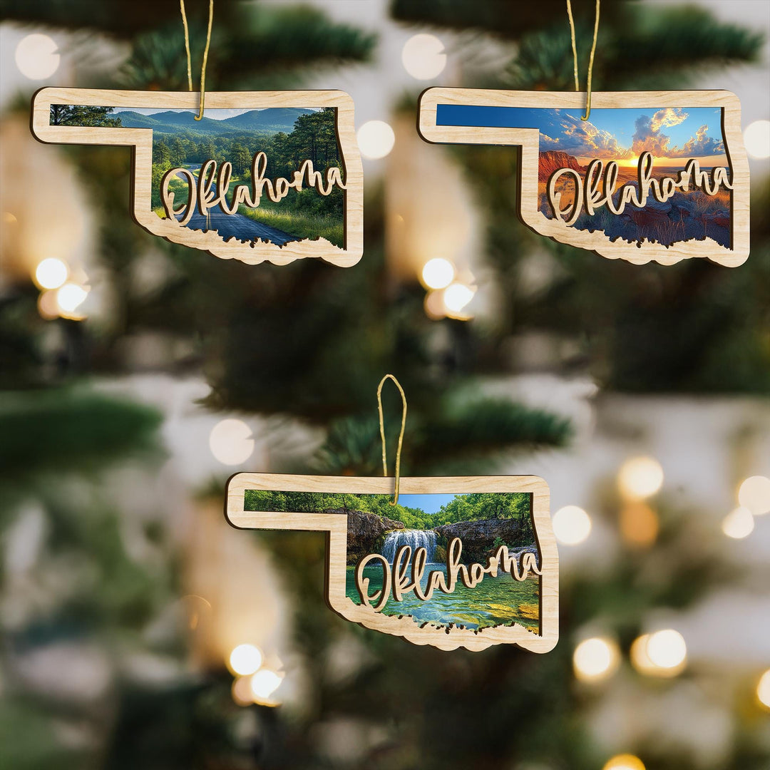 Oklahoma state wood ornament custom photo option