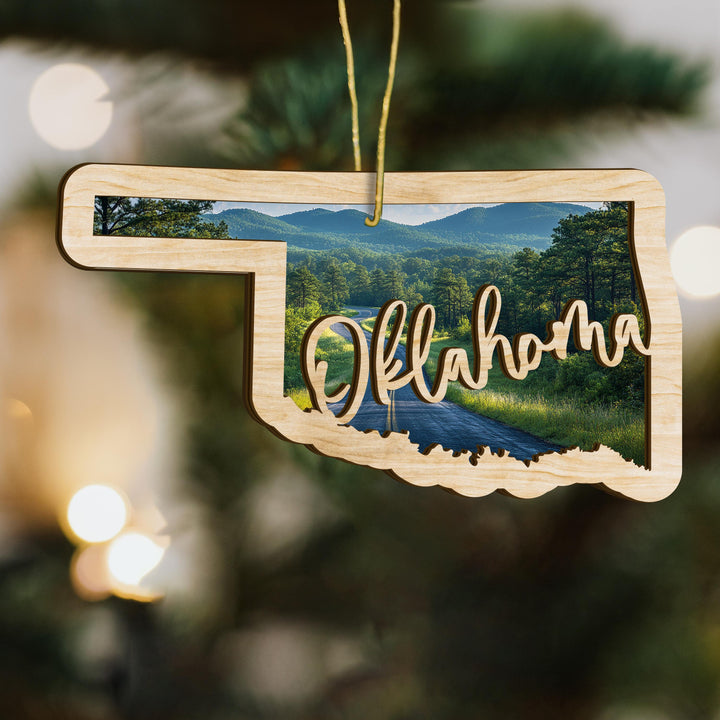 Oklahoma state wood ornament hanging display