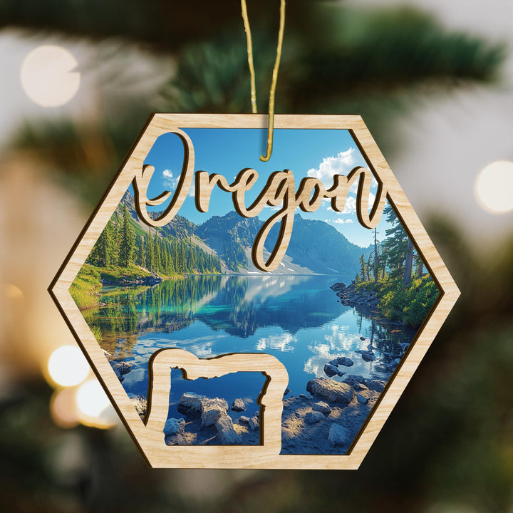 Oregon state wood ornament scene detail