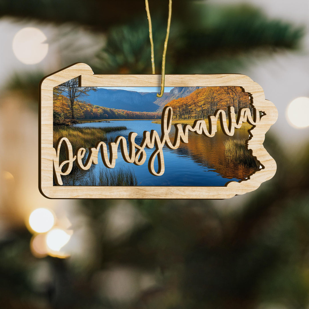 Pennsylvania state wood ornament close up