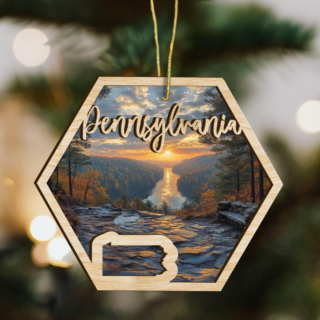 Pennsylvania state wood ornament scene detail