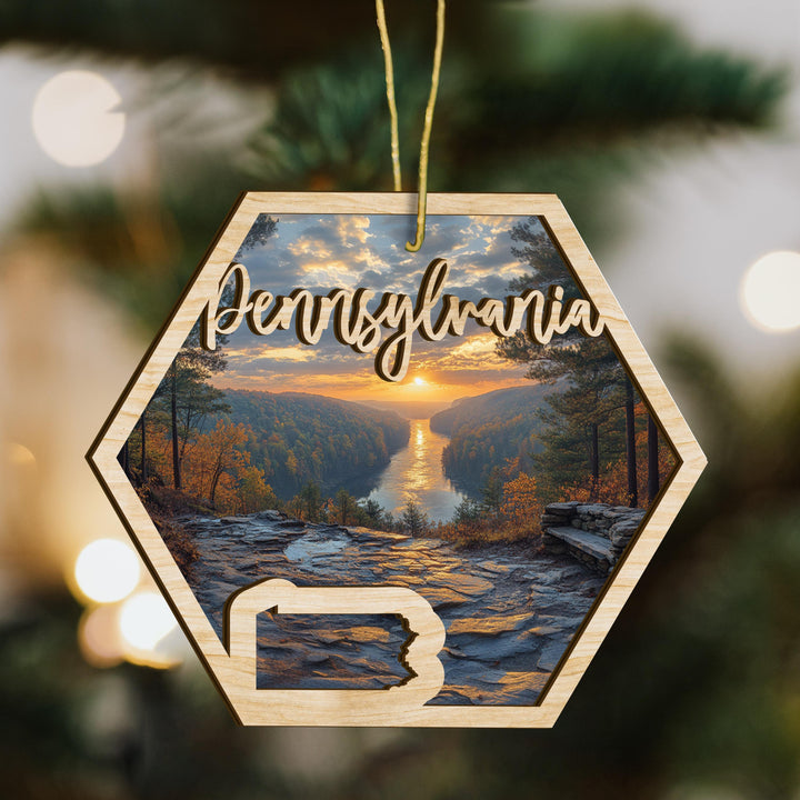 Pennsylvania state wood ornament scene detail