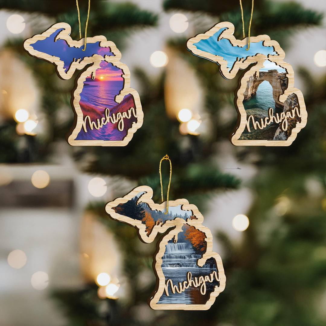 Michigan state wood ornament