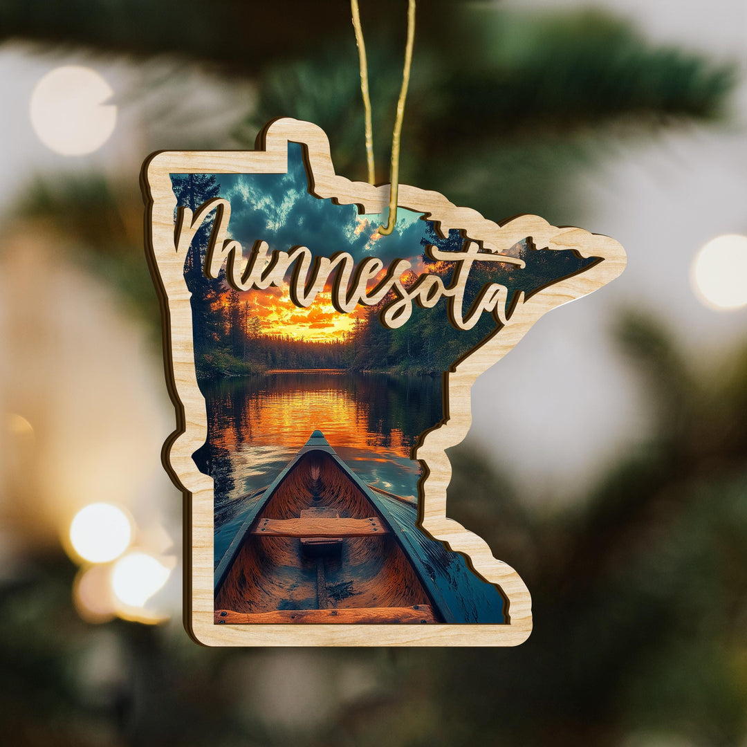 Minnesota state wood ornament hanging display