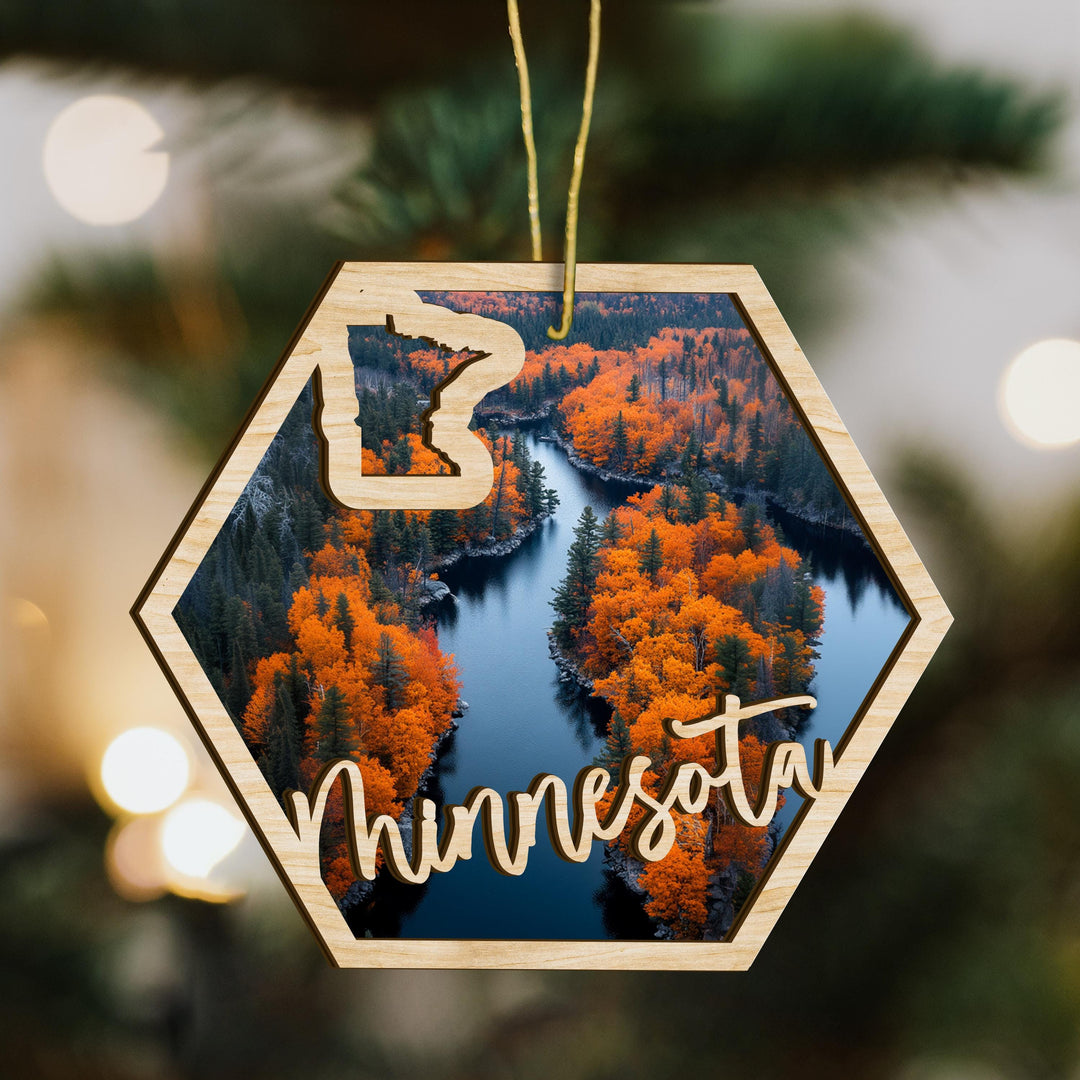 Minnesota state wood ornament scene detail