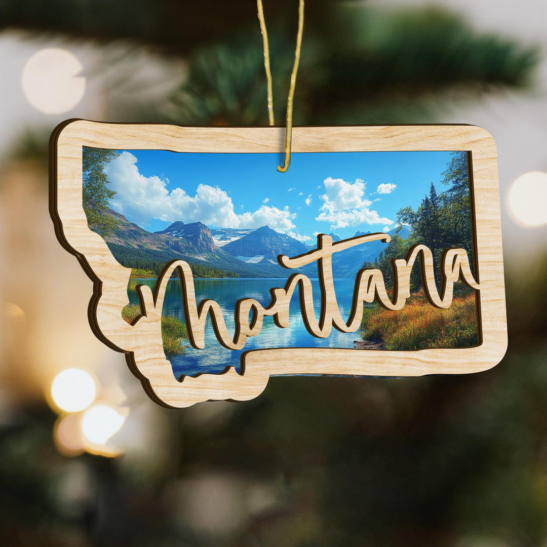 Montana state wood ornament close up