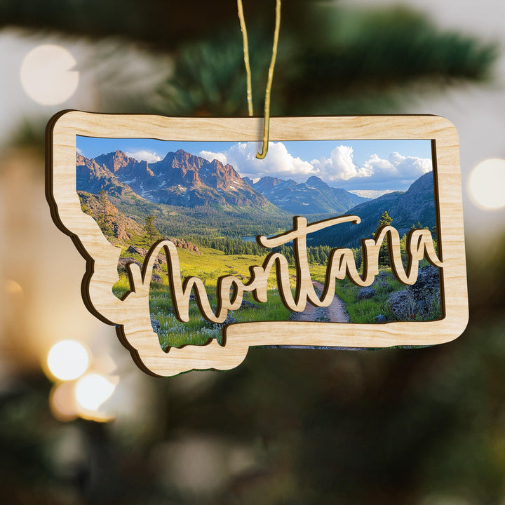 Montana state wood ornament hanging display