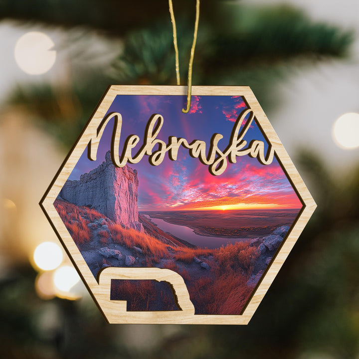 Nebraska state wood ornament scene detail
