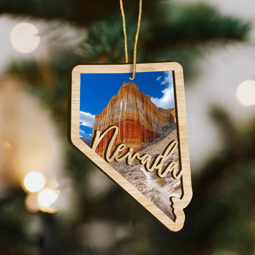 Nevada state wood ornament hanging display