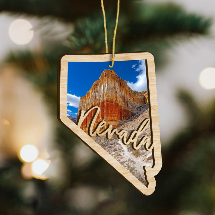 Nevada state wood ornament hanging display