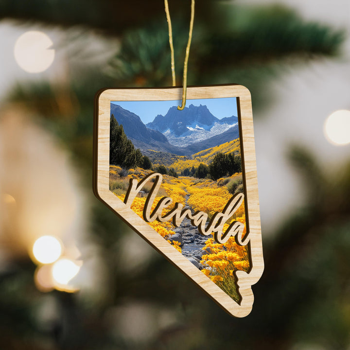 Nevada state wood ornament close up
