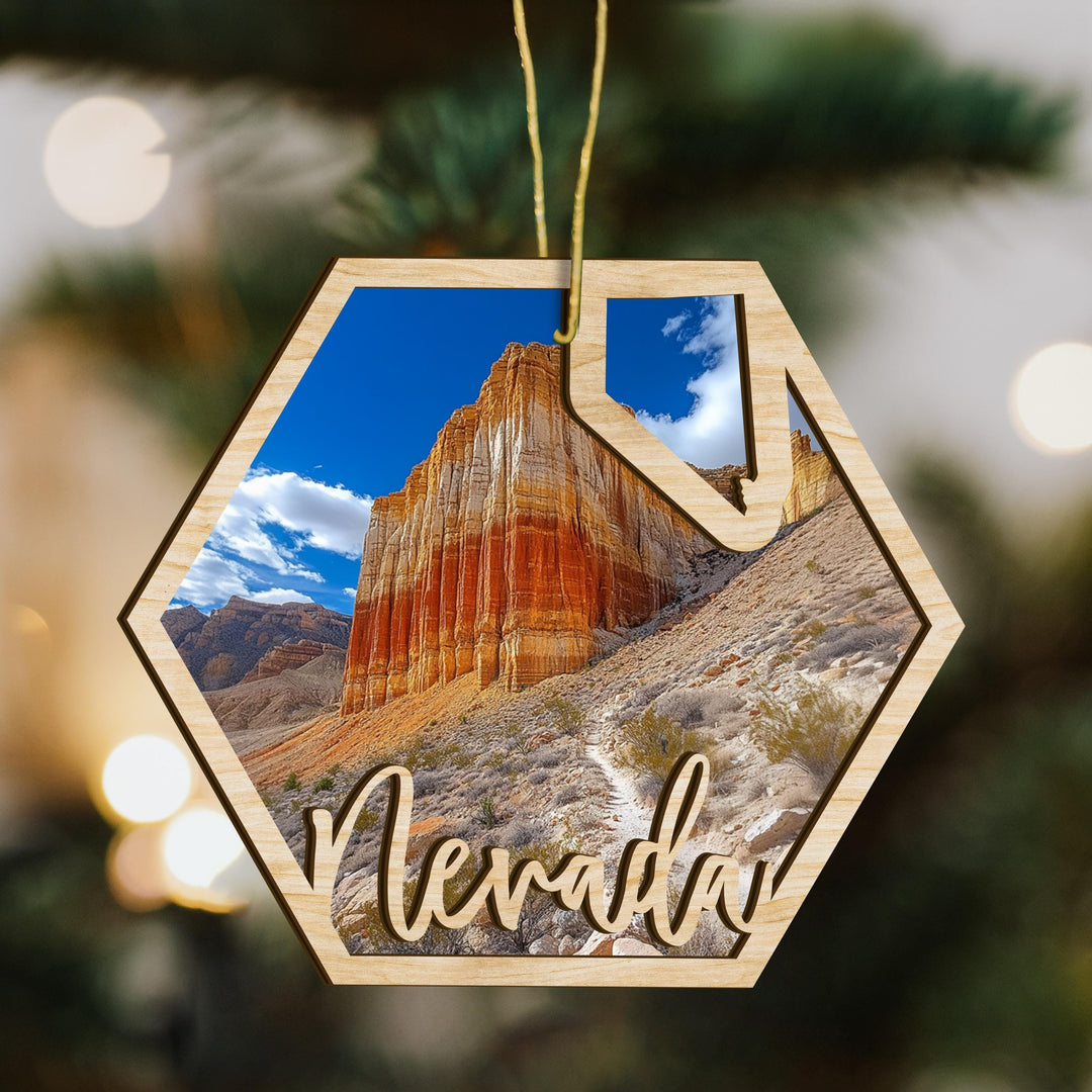 Nevada state wood ornament scene detail