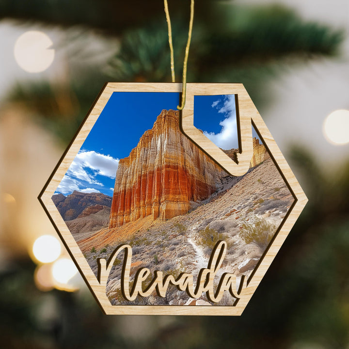 Nevada state wood ornament scene detail