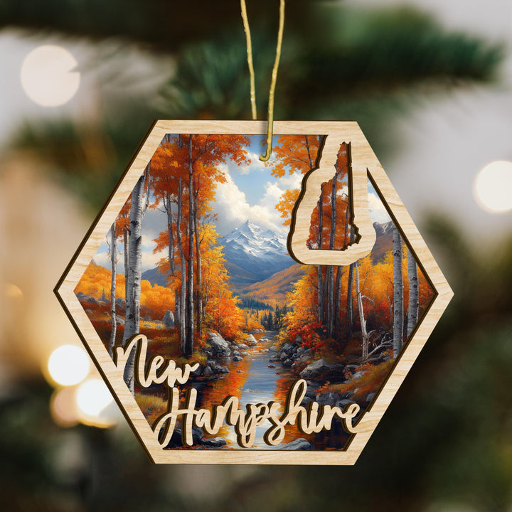 New Hampshire state wood ornament scene detail