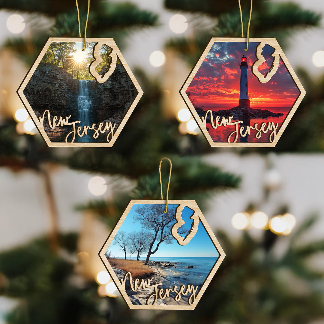 New Jersey state wood ornament