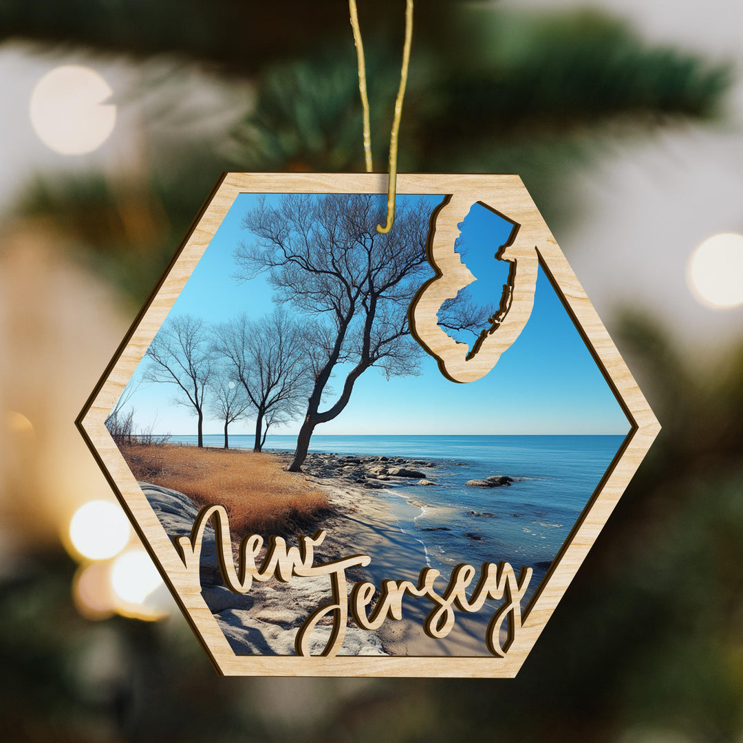 New Jersey state wood ornament scene detail