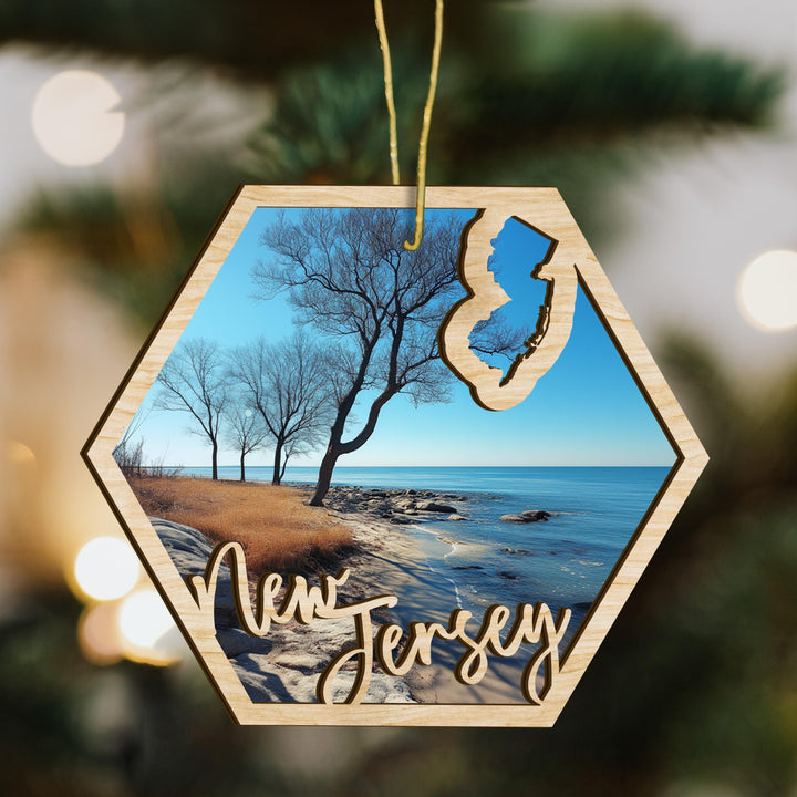 New Jersey state wood ornament scene detail