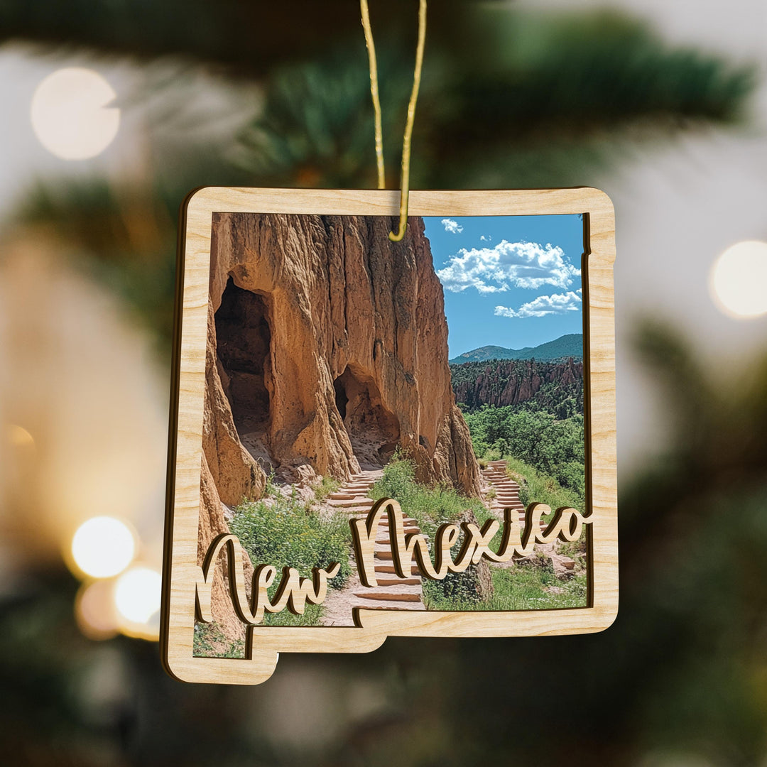 New Mexico state wood ornament close up