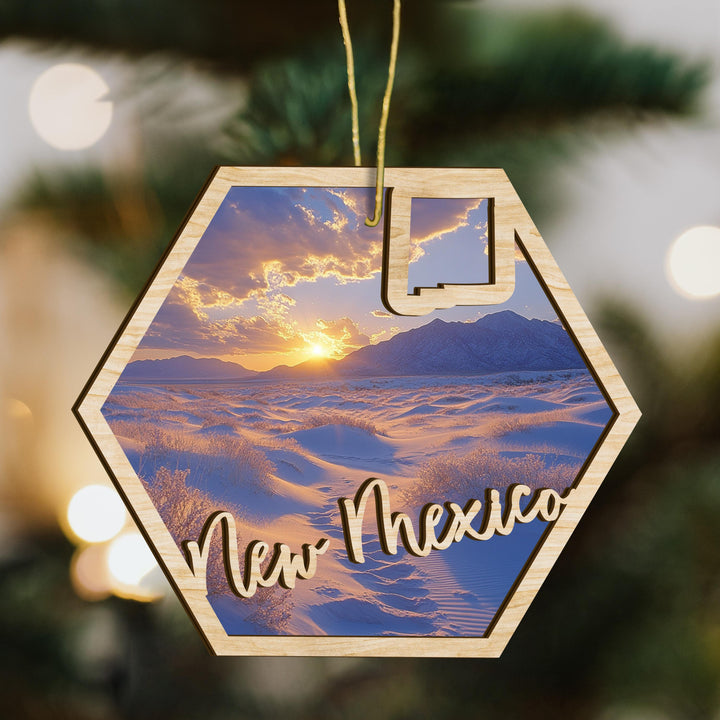 New Mexico state wood ornament scene detail