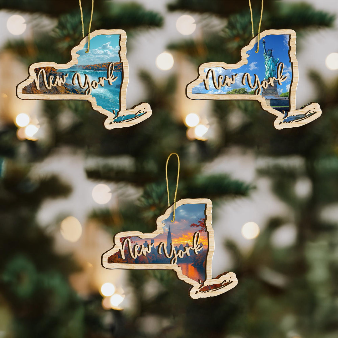 New York state wood ornament custom photo option