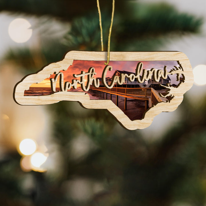 North Carolina state wood ornament hanging display