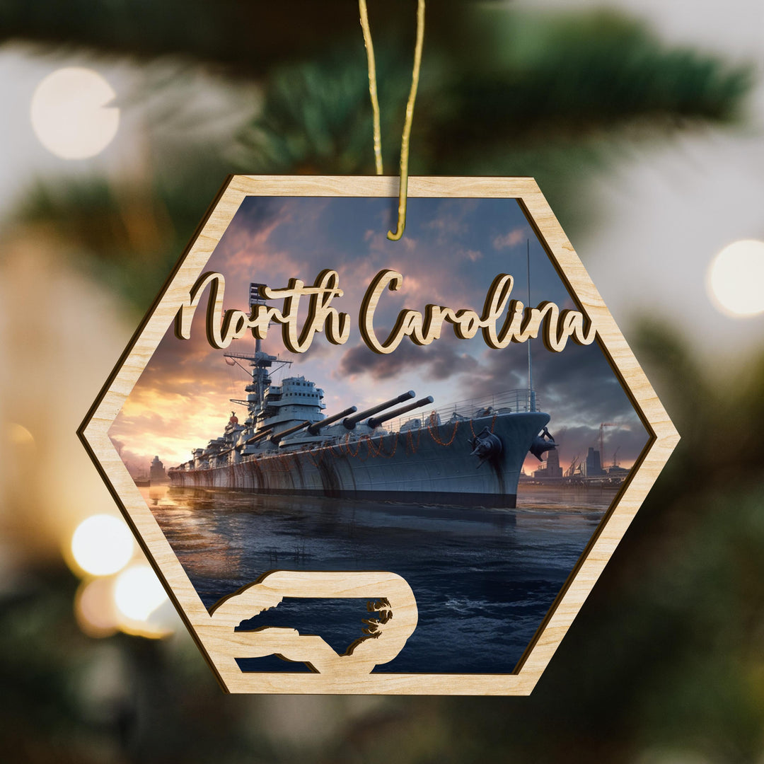 North Carolina state wood ornament scene detail