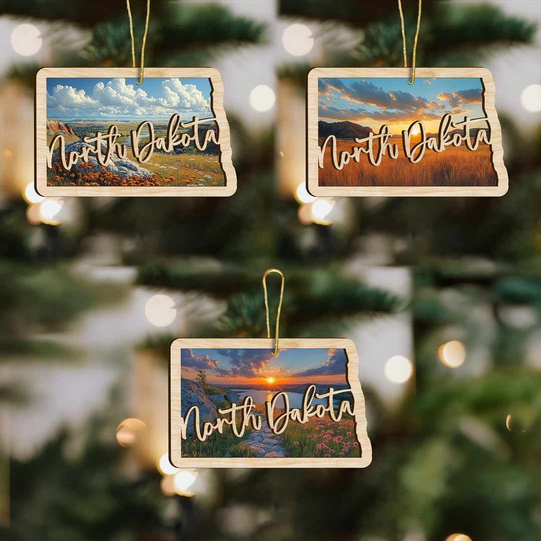 North Dakota state wood ornament custom photo option