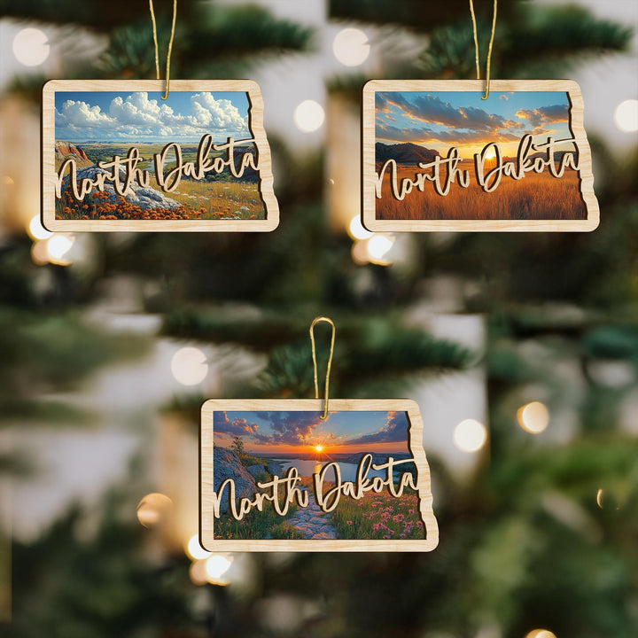 North Dakota state wood ornament custom photo option
