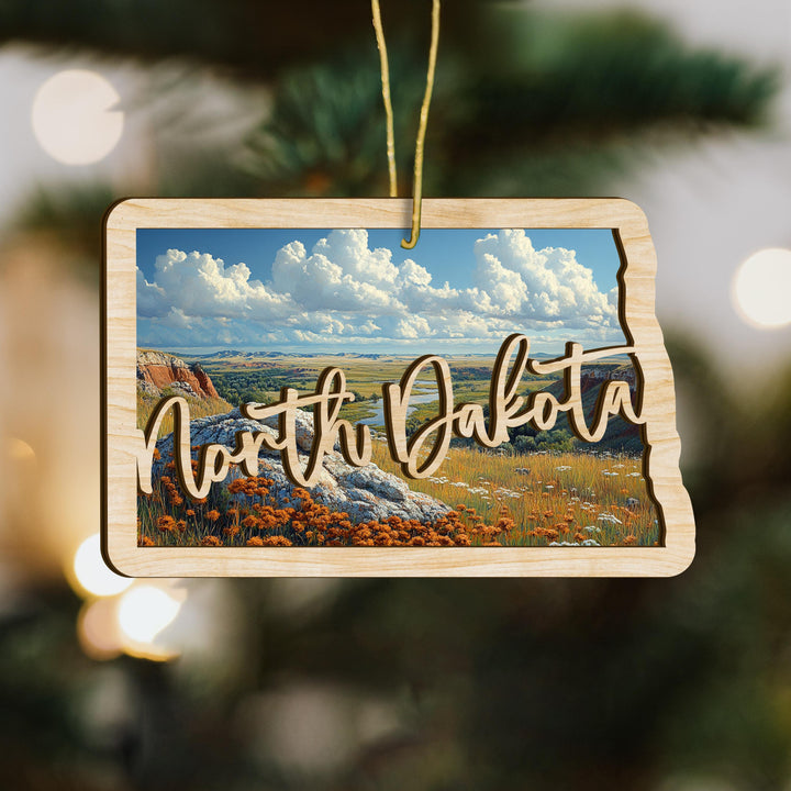 North Dakota state wood ornament hanging display