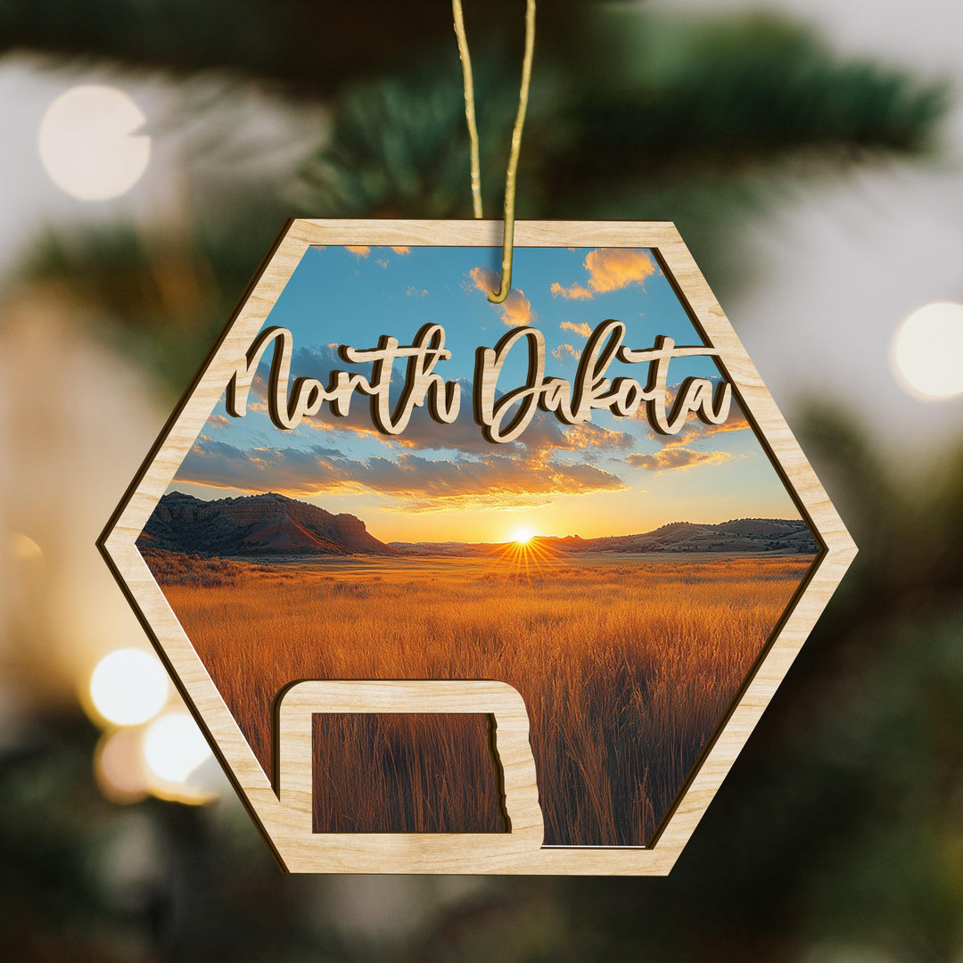 North Dakota state wood ornament scene detail