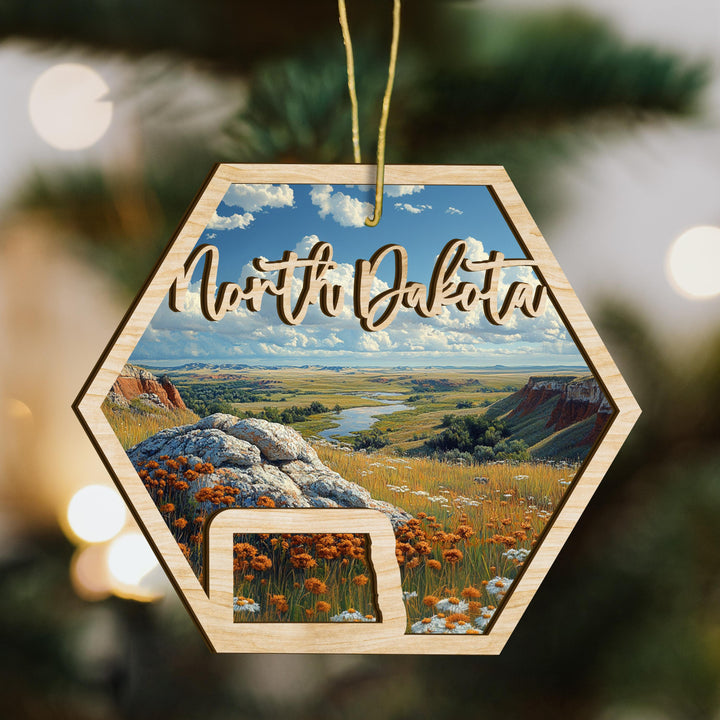 North Dakota state wood ornament scene detail