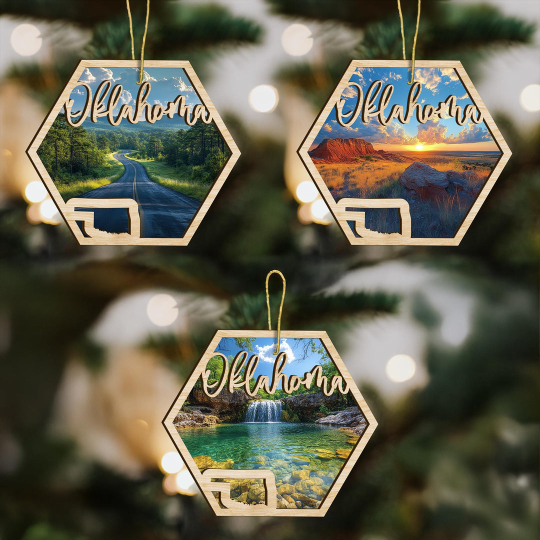 Oklahoma state wood ornament