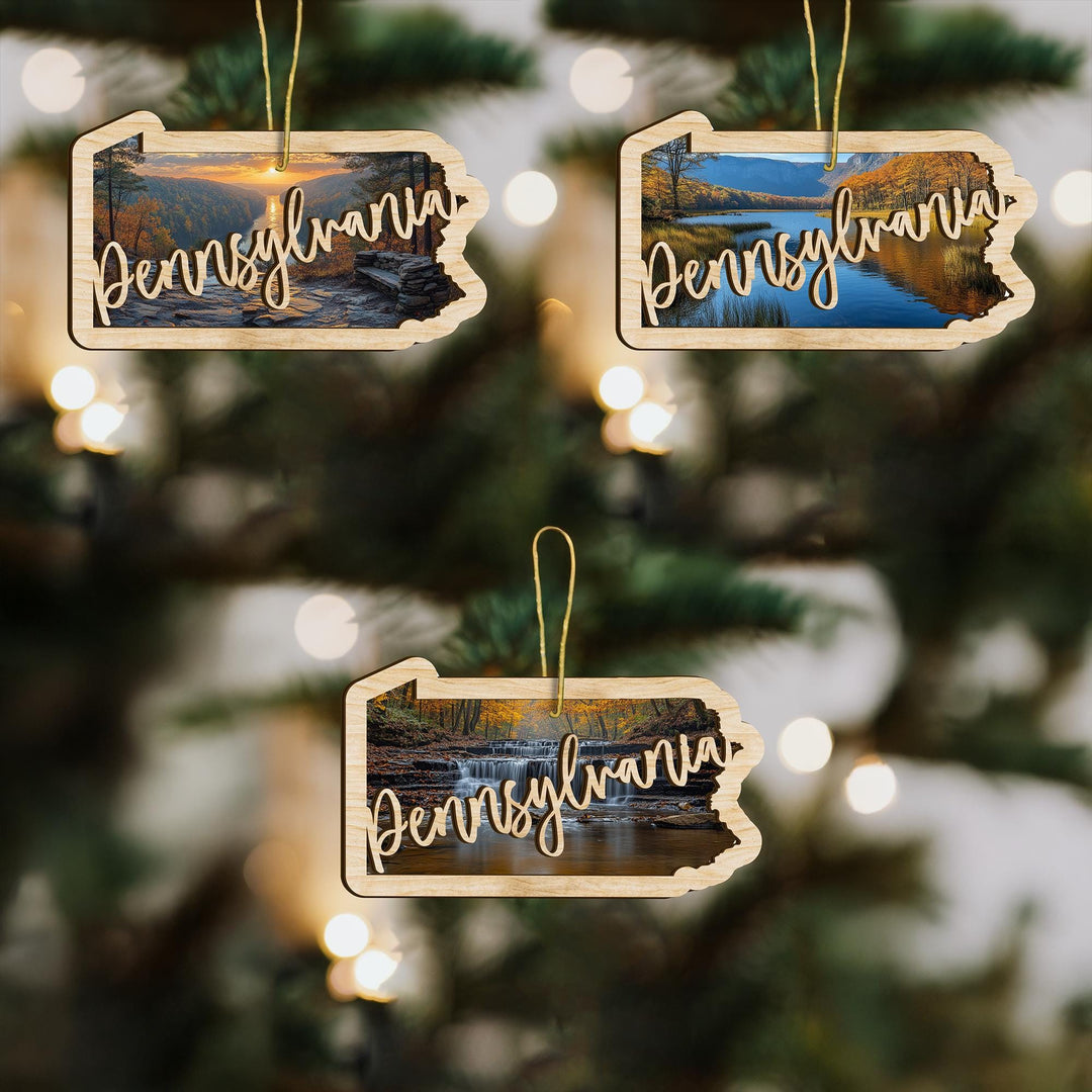 Pennsylvania state wood ornament custom photo option