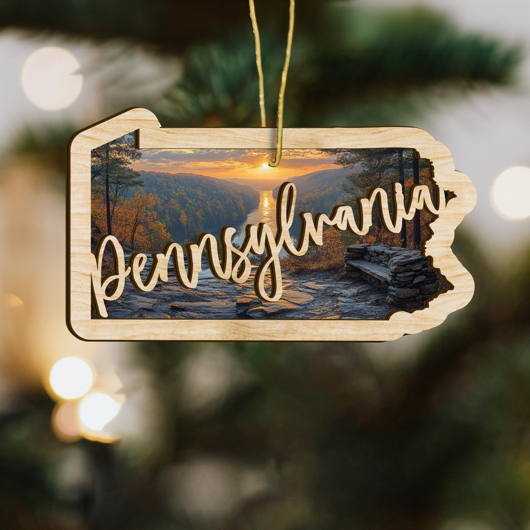 Pennsylvania state wood ornament hanging display