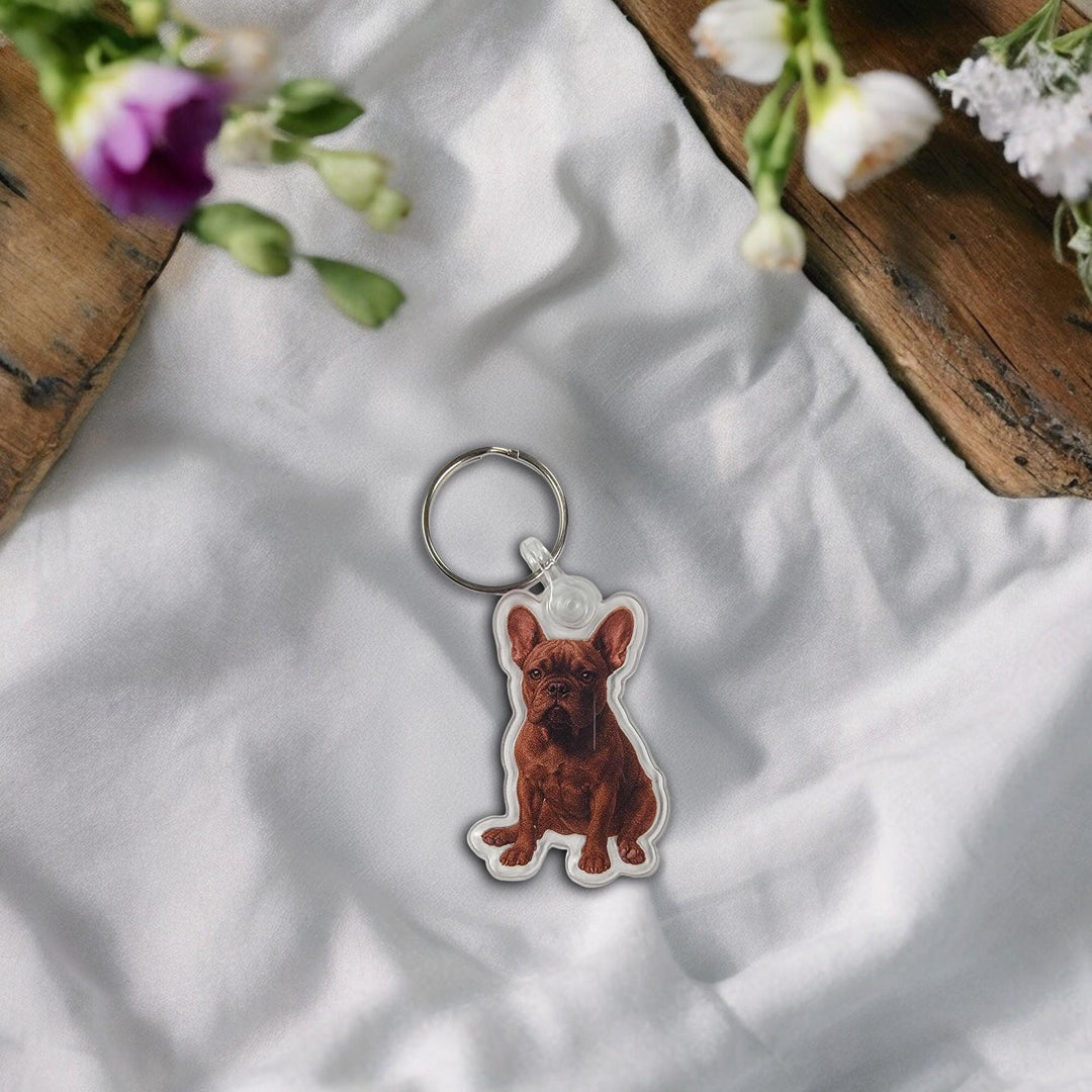 Brindle French Bulldog Acrylic Keychain, Adorable 2" Double-Sided Acrylic French Bulldog Keychain - Cute Dog Lover Gift
